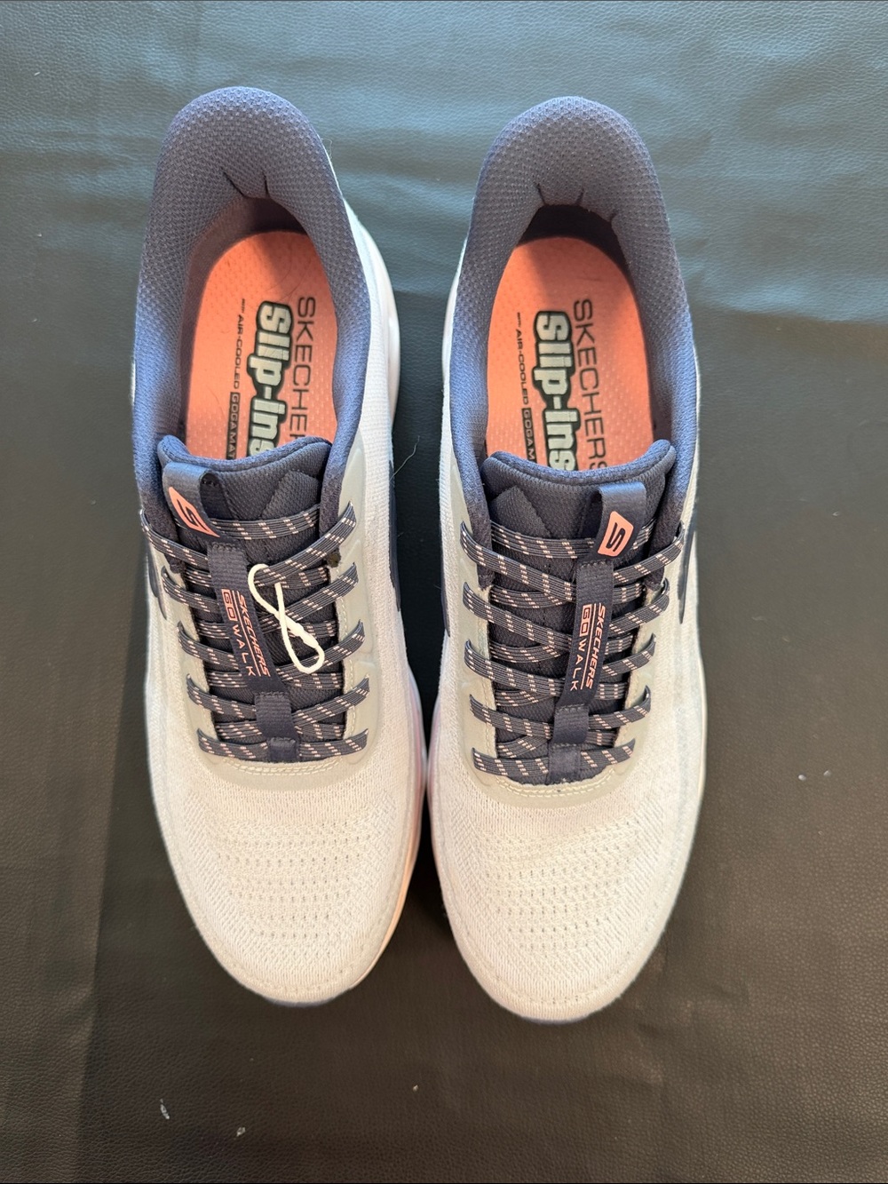Skechers womens Athletic Lace-Up Walking Shoes in Light blue, Navy & Pink Accent